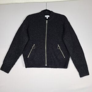 & Other Stories Mohair Wool Blend Full Zip Cardigan Womens Size Small Black Knit